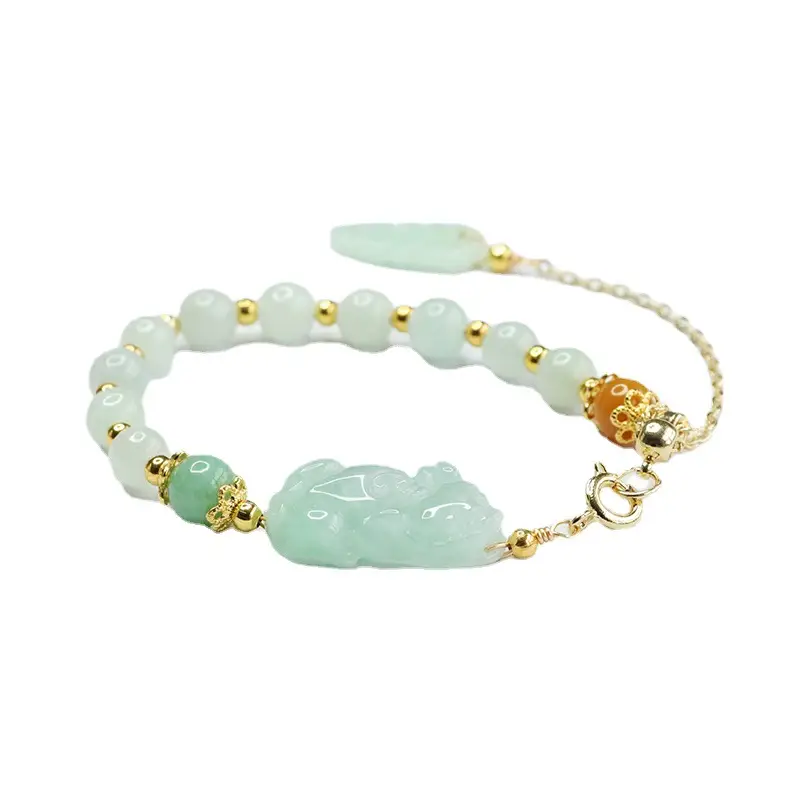 Guan Yu Jade Pixiu Bracelet Green White Wholesale