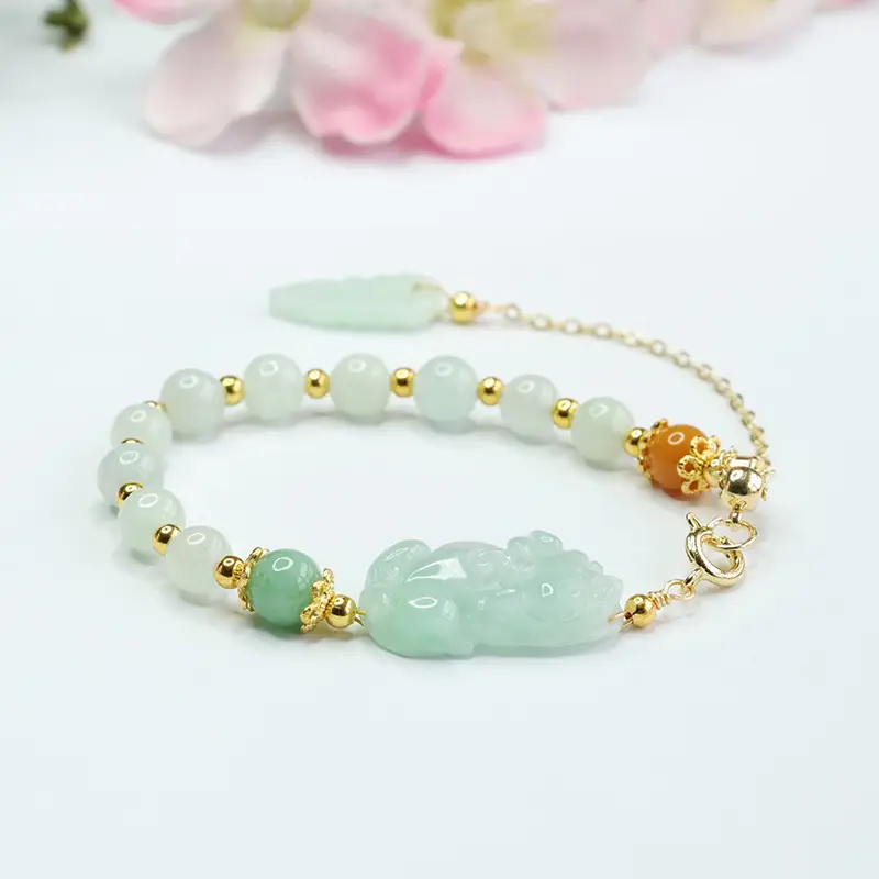 Guan Yu Jade Pixiu Bracelet Green White Wholesale — feature 6