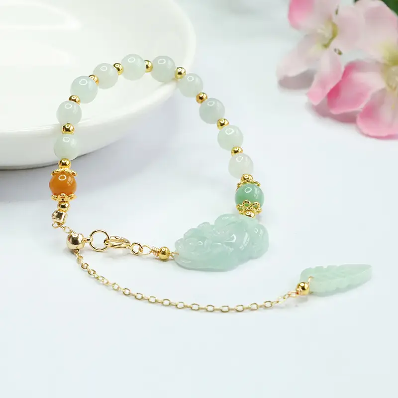 Guan Yu Jade Pixiu Bracelet Green White Wholesale — feature 9