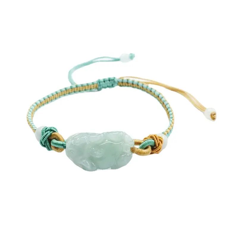 Natural Burmese Jade Pixiu Bracelet with Gold Wire - Image 6