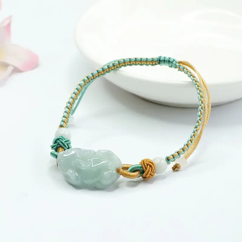 Natural Burmese Jade Pixiu Bracelet with Gold Wire — feature 8