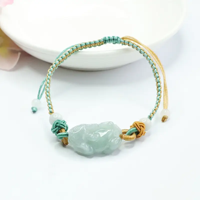 Natural Burmese Jade Pixiu Bracelet with Gold Wire — feature 9