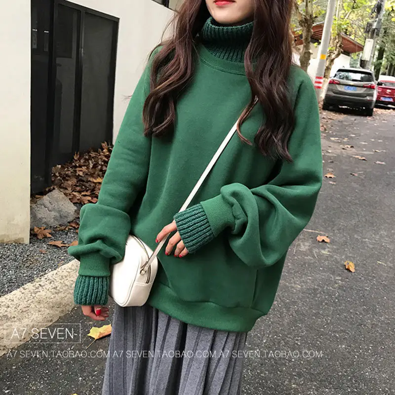 Fleece Turtleneck Sweater Women Autumn Winter Loose Fit - Image 2