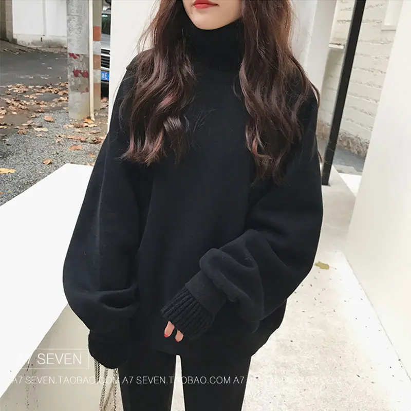 Fleece Turtleneck Sweater Women Autumn Winter Loose Fit - Image 3