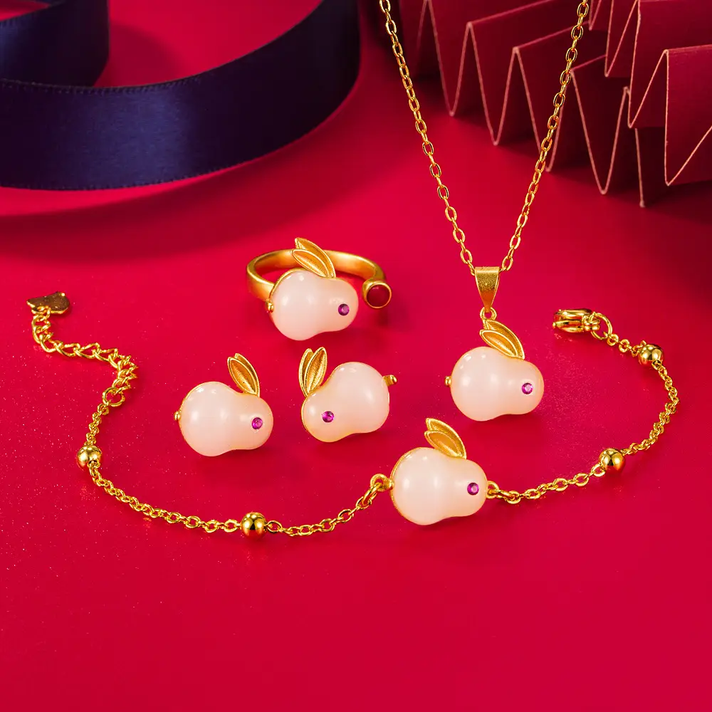 Fulu Jade Rabbit Earrings Set for Women - Image 7