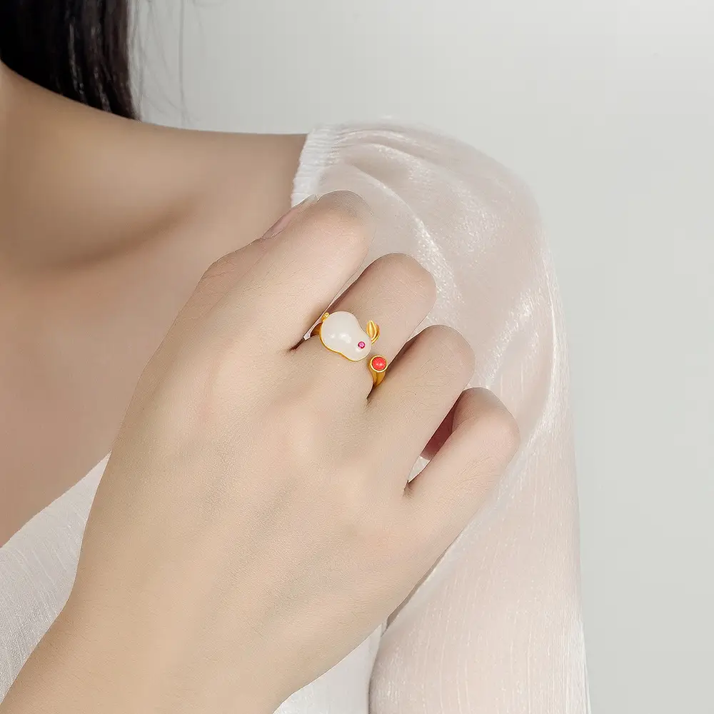 Fulu Jade Rabbit Earrings Set for Women - Image 9