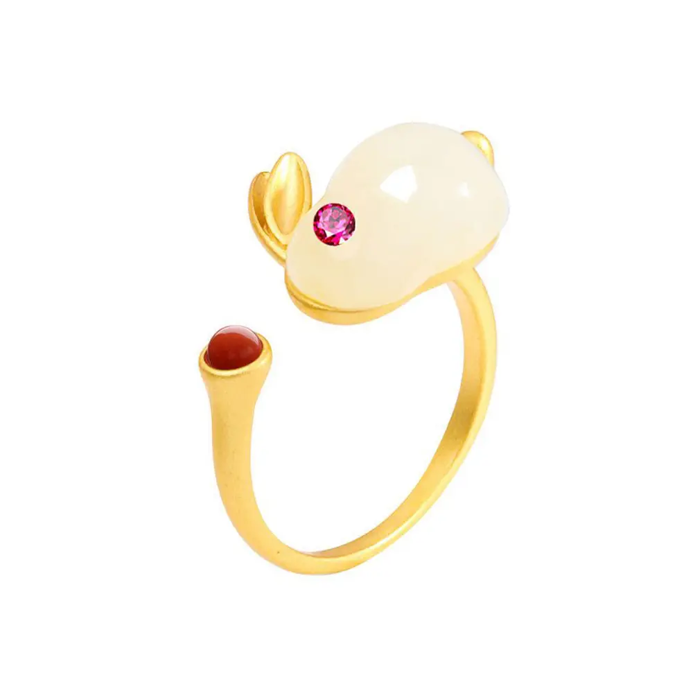 Fulu Jade Rabbit Earrings Set for Women - Image 2