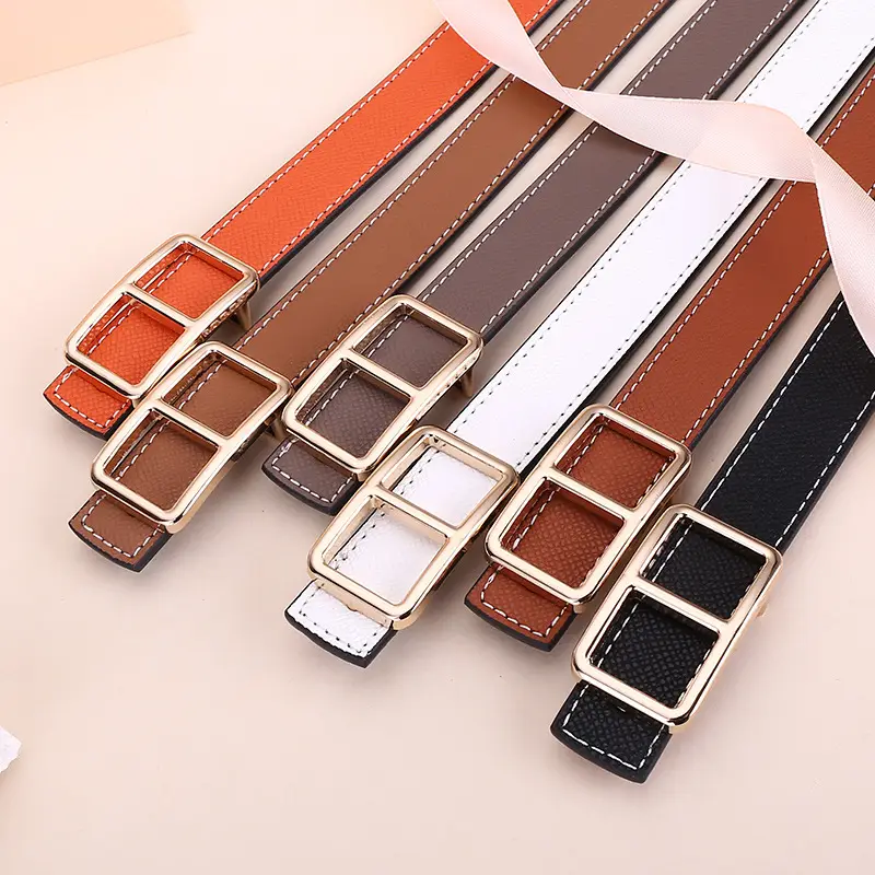 Women's Black Genuine Leather Belt with Square Buckle