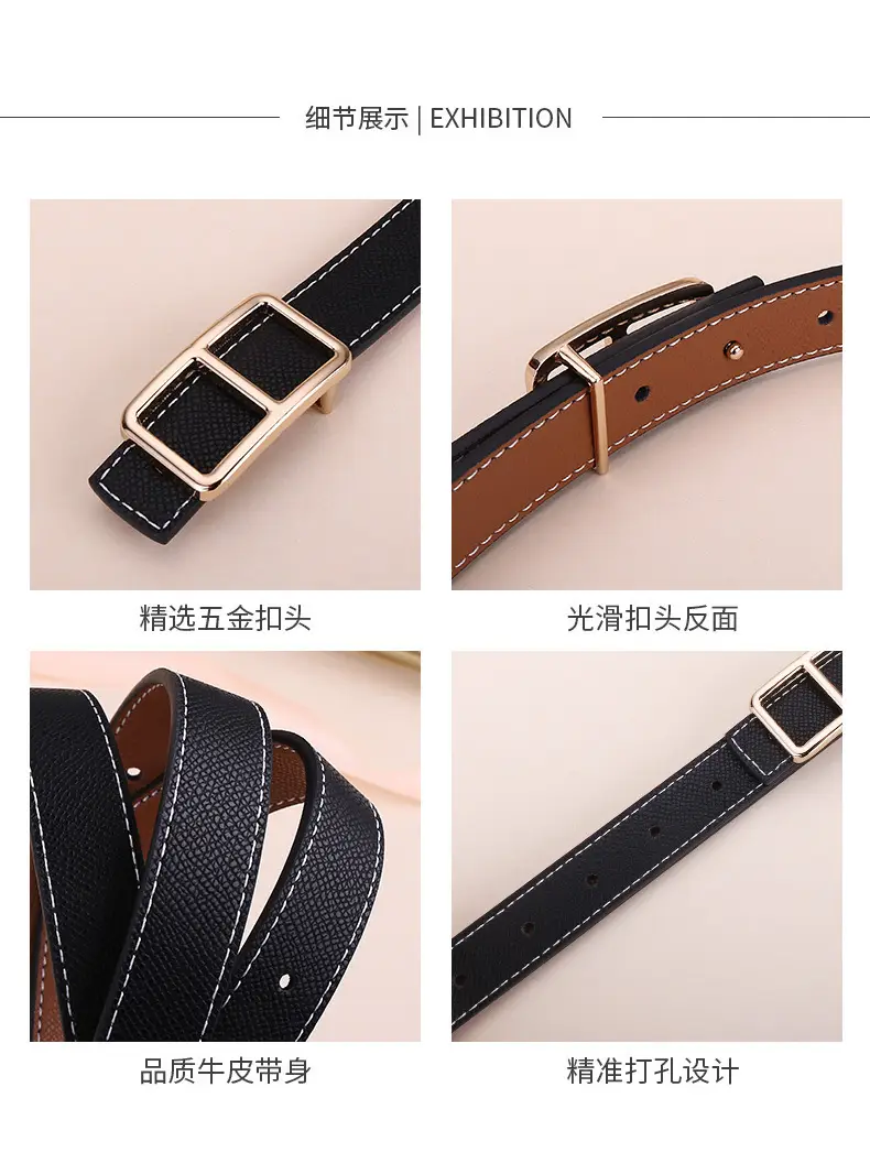 Women's Black Genuine Leather Belt with Square Buckle — feature 11