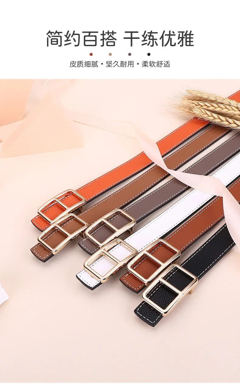 Women's Black Genuine Leather Belt with Square Buckle — feature 2
