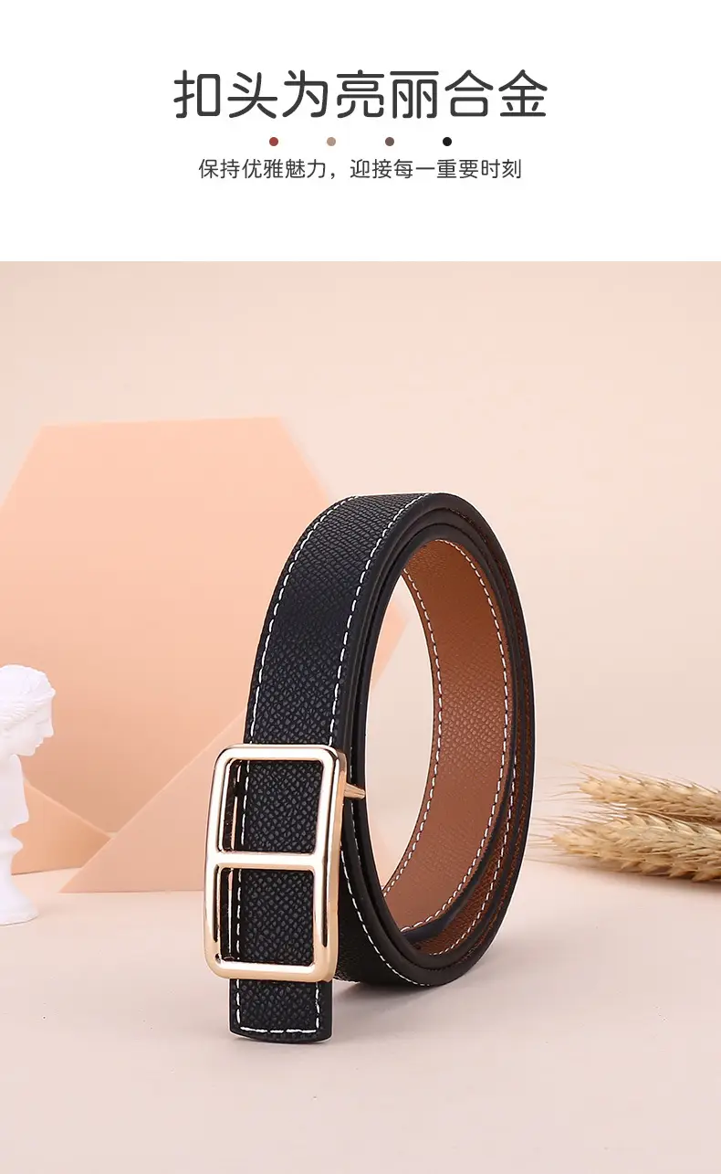 Women's Black Genuine Leather Belt with Square Buckle — feature 3