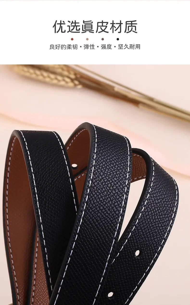 Women's Black Genuine Leather Belt with Square Buckle — feature 4
