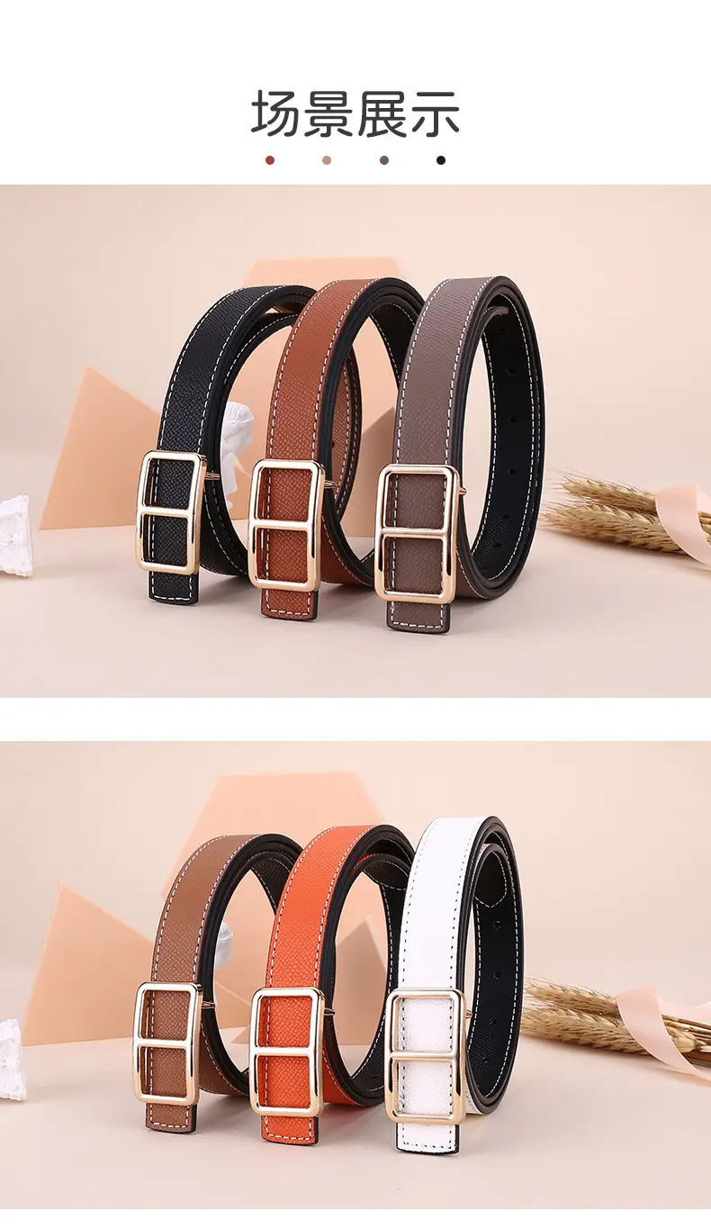 Women's Black Genuine Leather Belt with Square Buckle — feature 7