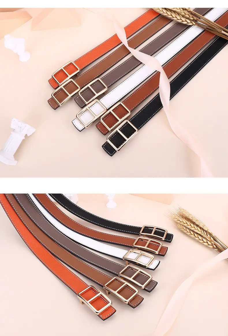 Women's Black Genuine Leather Belt with Square Buckle — feature 8