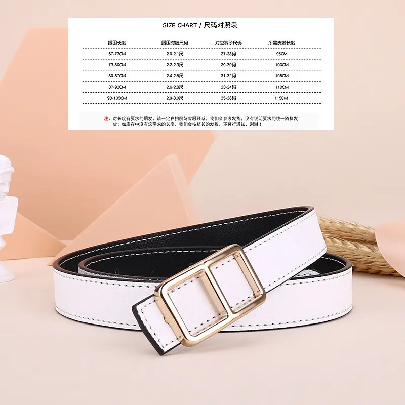 Women's Black Genuine Leather Belt with Square Buckle