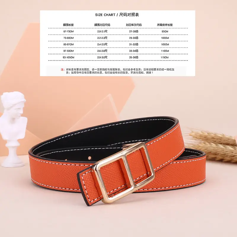 Women's Black Genuine Leather Belt with Square Buckle
