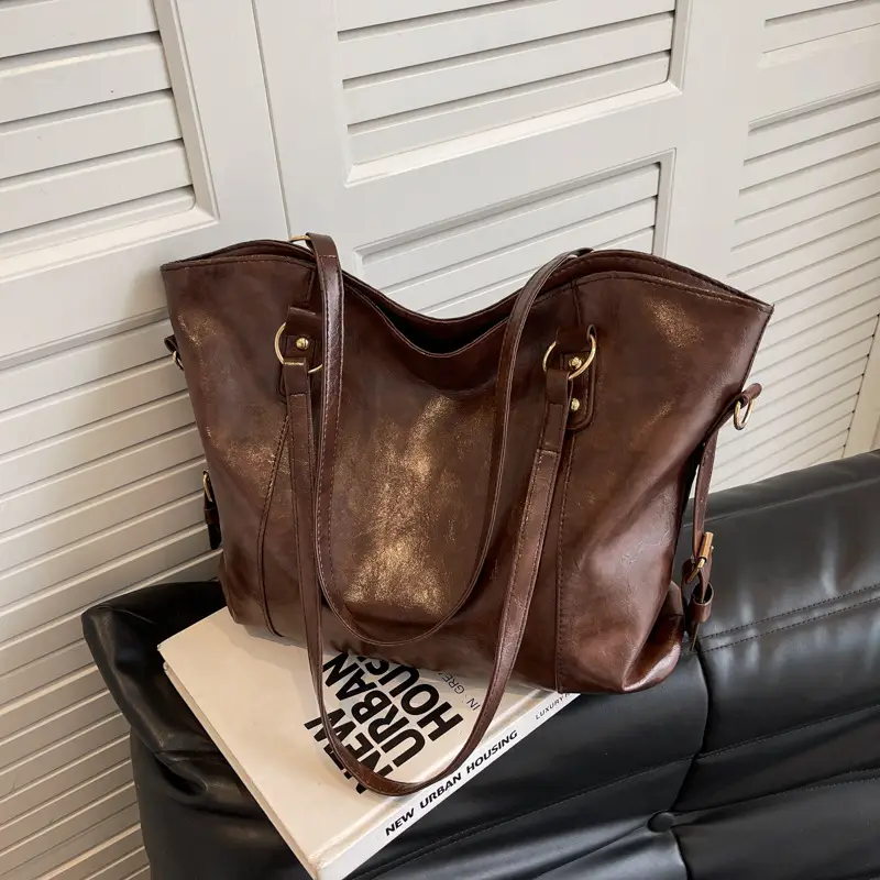 Brown Leather Tote Bag for Women 2022 New Size - Image 7