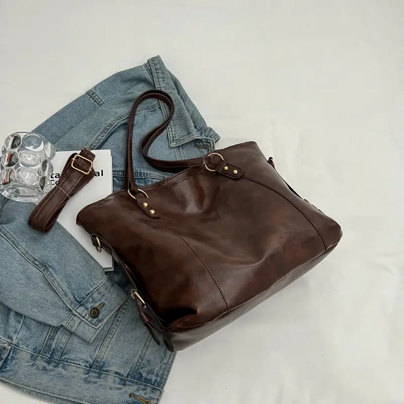Brown Leather Tote Bag for Women 2022 New Size - Image 2