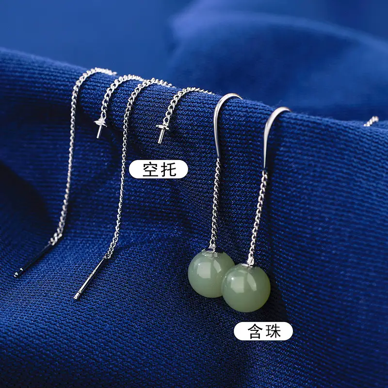 Women's Hetian Jade Transfer Ear Hooks Gold Plated