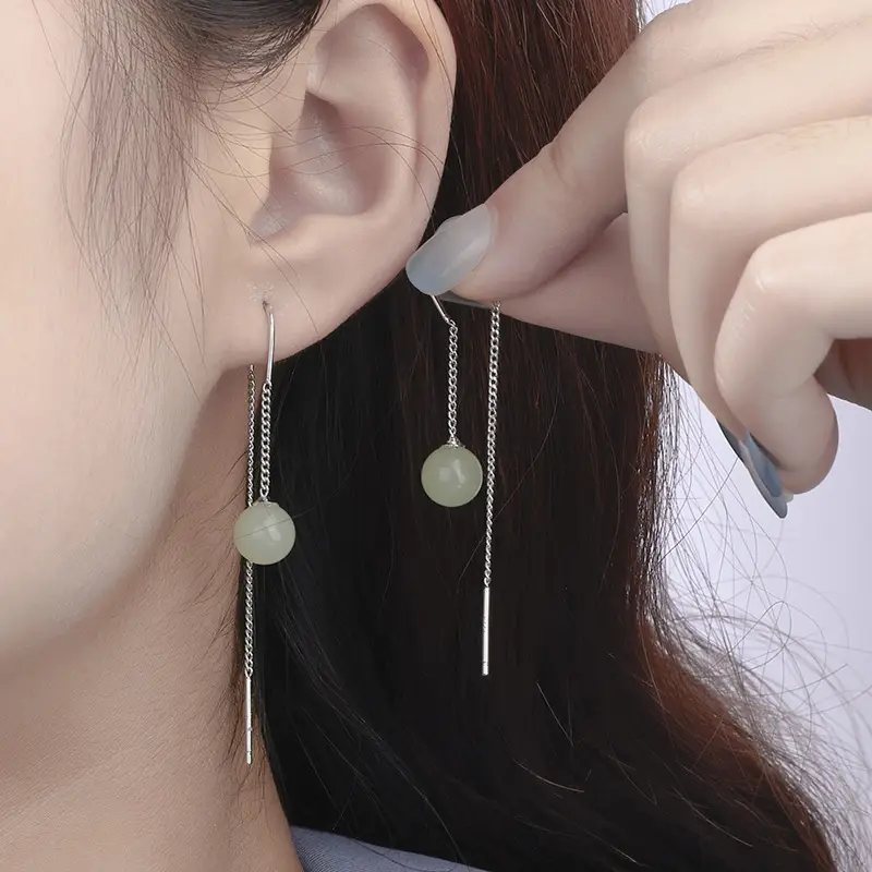 Women's Hetian Jade Transfer Ear Hooks Gold Plated