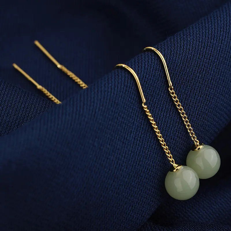 Women's Hetian Jade Transfer Ear Hooks Gold Plated