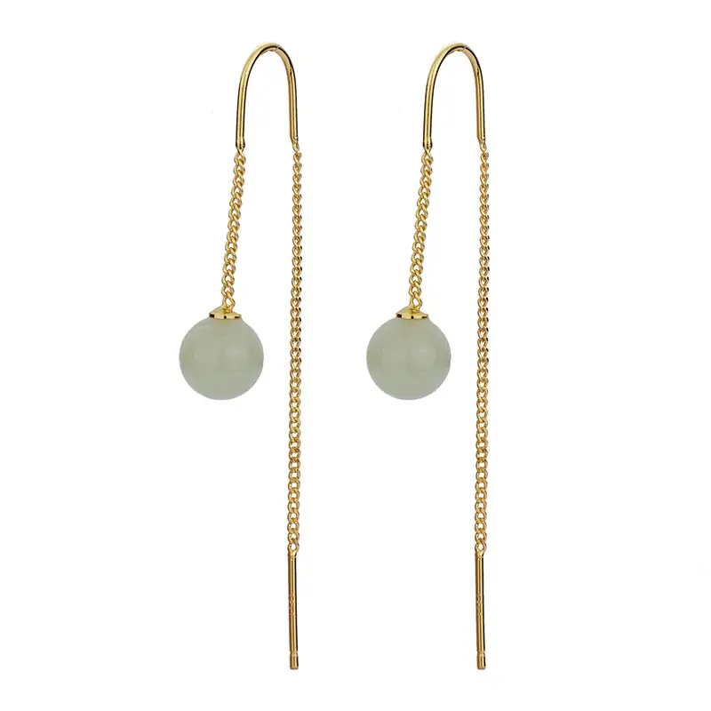 Women's Hetian Jade Transfer Ear Hooks Gold Plated