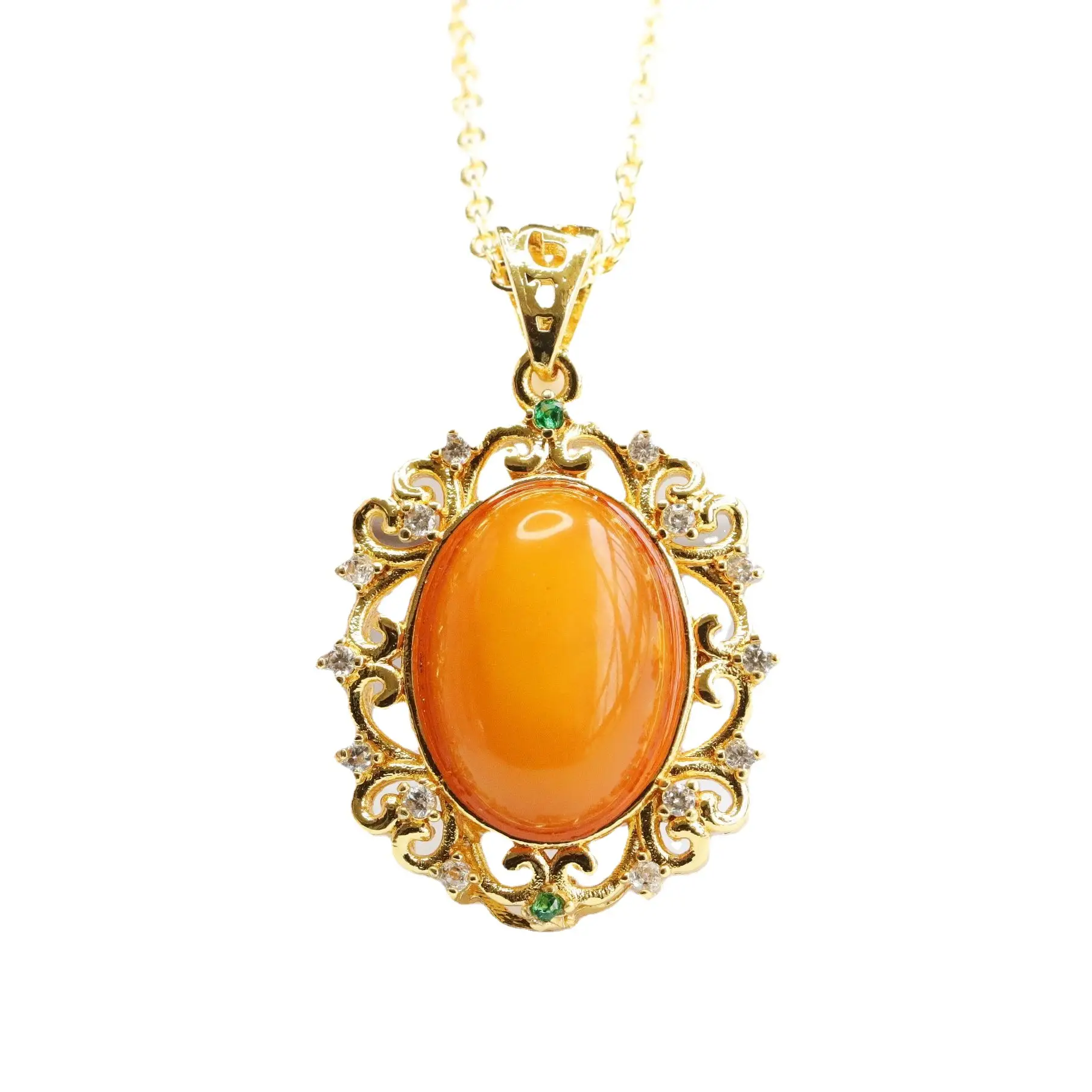 Guan Yu Amber Pendant Necklace with Gold Plating - Image 7