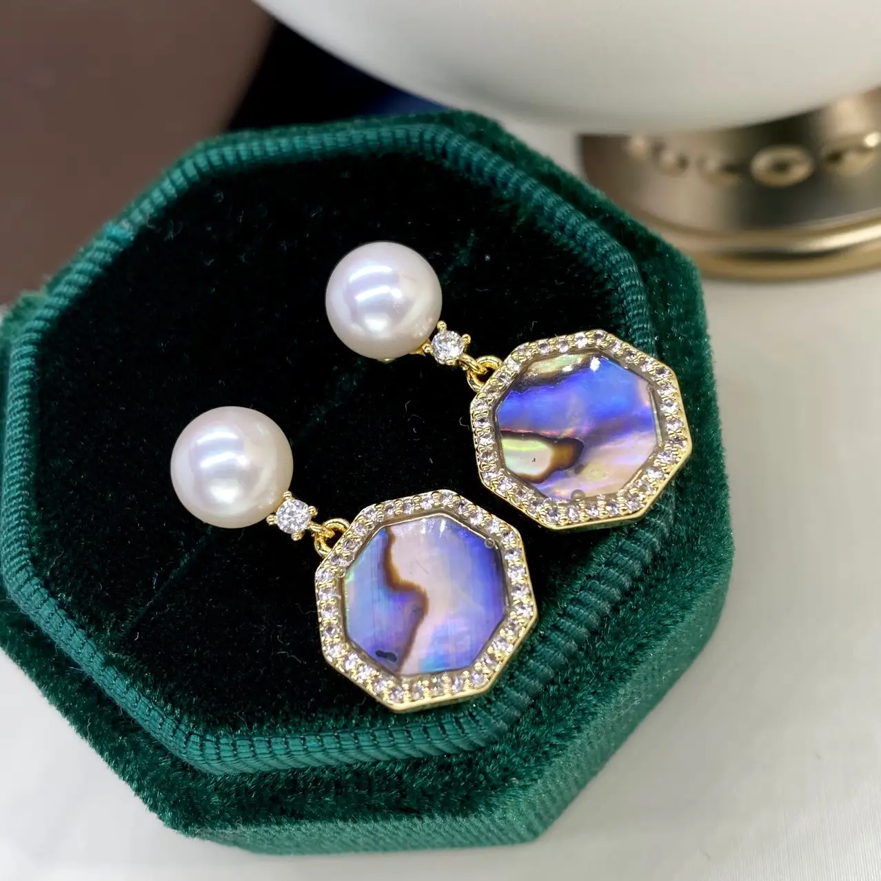 18K Gold Pearl Earrings for Women