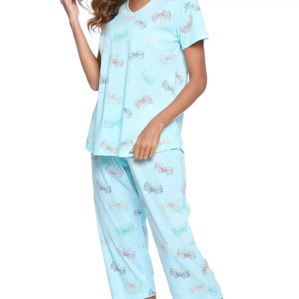 Blue Floral Knitted Pajama Set for Women Plus Size - Image 10