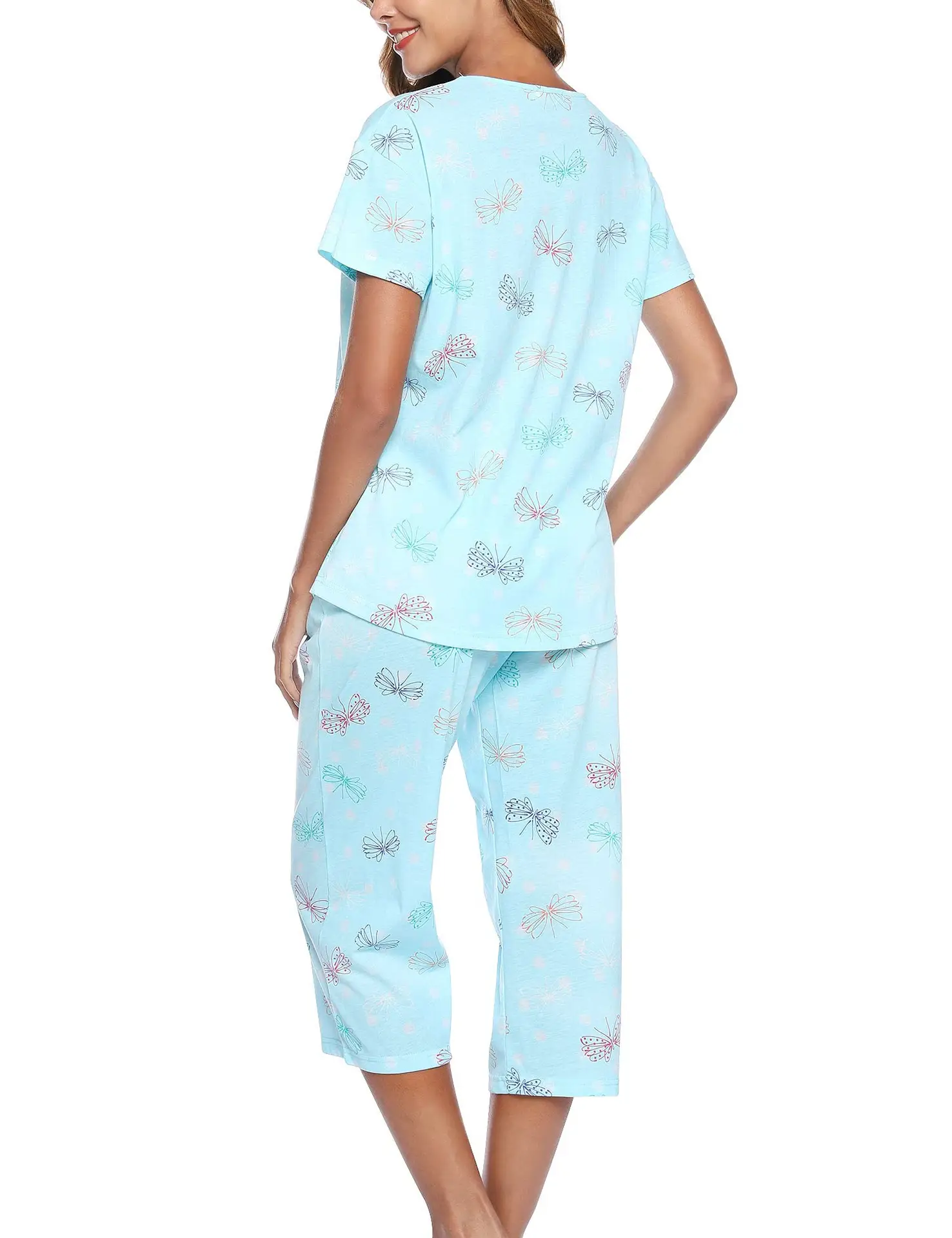 Blue Floral Knitted Pajama Set for Women Plus Size — feature 27