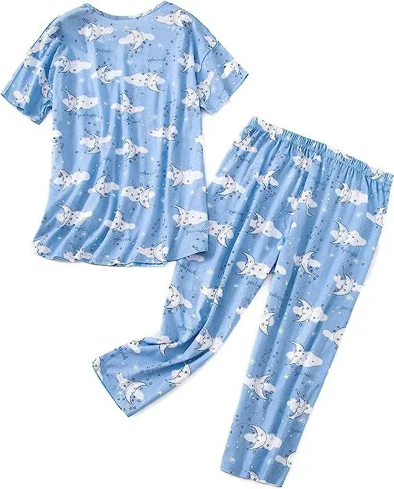 Blue Floral Knitted Pajama Set for Women Plus Size — feature 33
