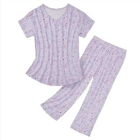 Blue Floral Knitted Pajama Set for Women Plus Size — feature 7