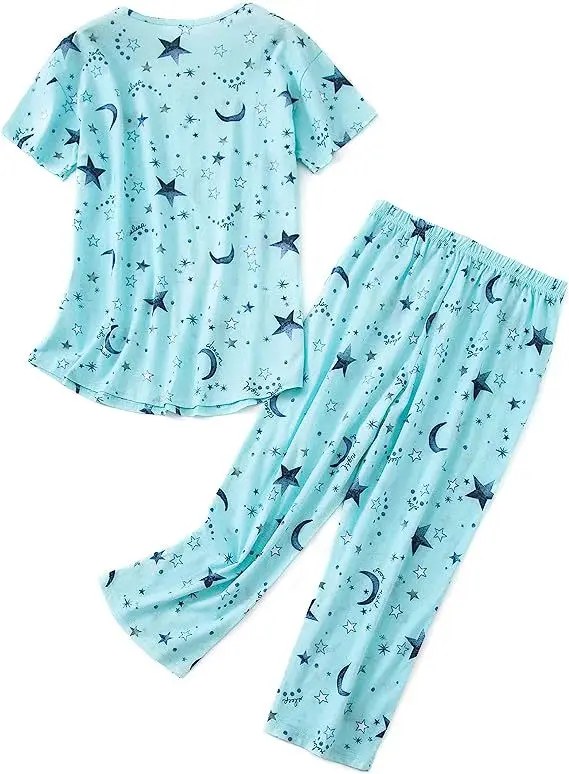 Blue Floral Knitted Pajama Set for Women Plus Size - Image 5