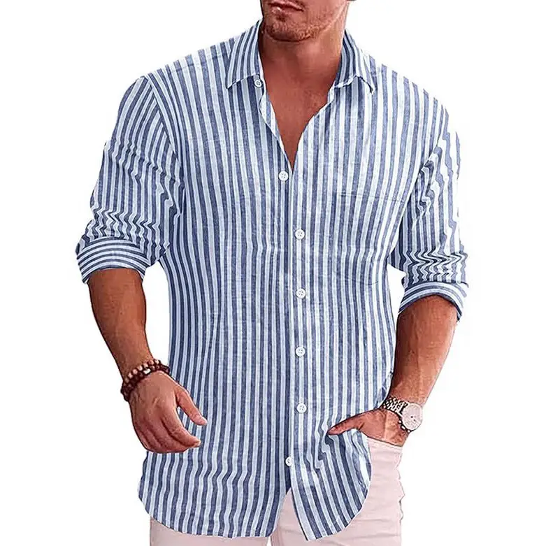 Men's Red White Striped Long Sleeve Shirt - Image 8