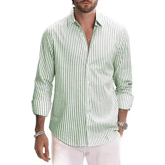 Men's Red White Striped Long Sleeve Shirt - Image 9