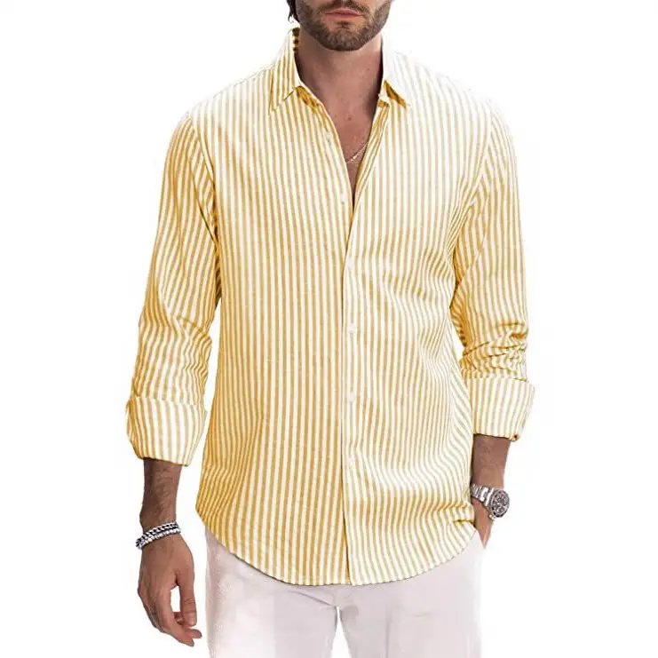 Men's Red White Striped Long Sleeve Shirt - Image 10