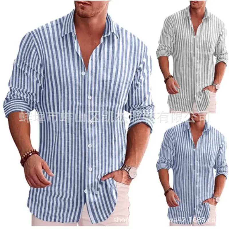 Men's Red White Striped Long Sleeve Shirt — feature 1