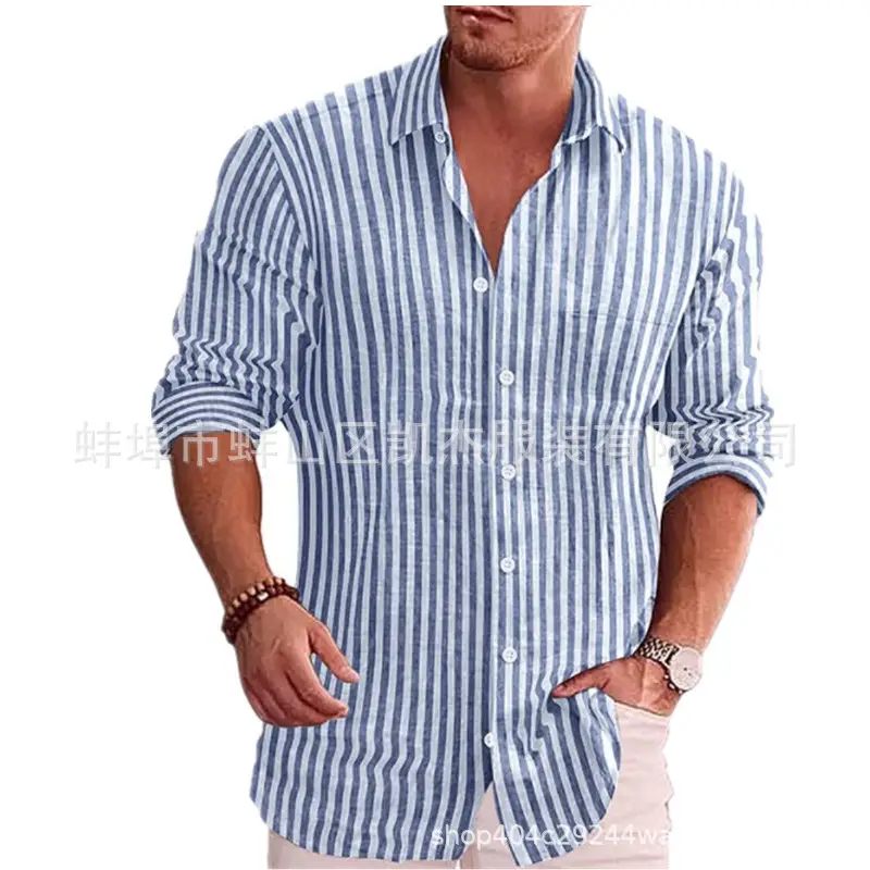 Men's Red White Striped Long Sleeve Shirt — feature 8