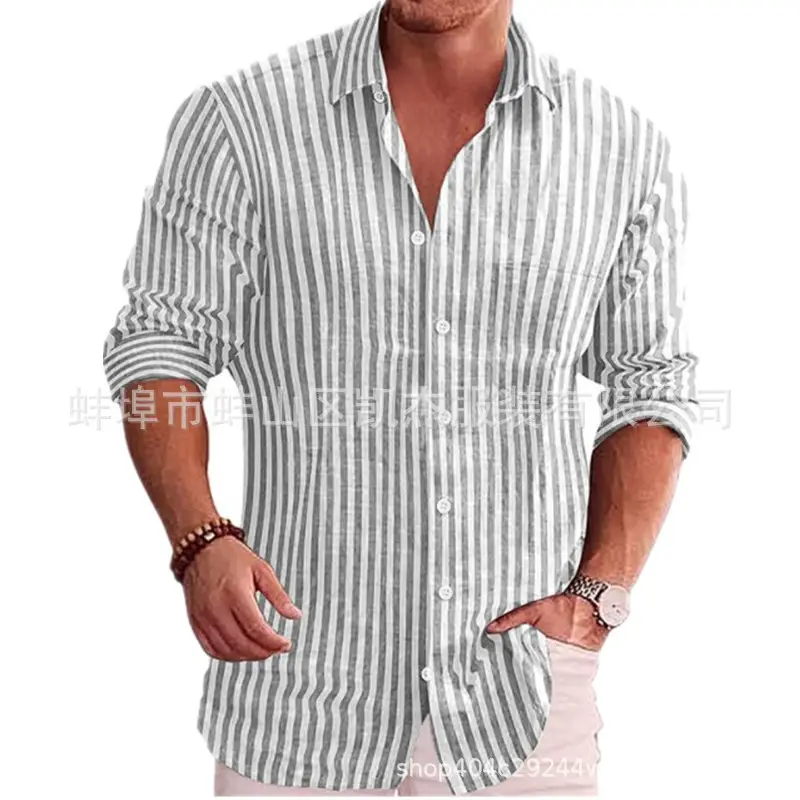 Men's Red White Striped Long Sleeve Shirt - Image 2