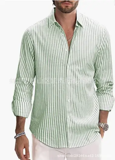 Men's Red White Striped Long Sleeve Shirt - Image 3