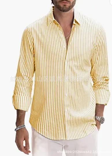 Men's Red White Striped Long Sleeve Shirt - Image 4