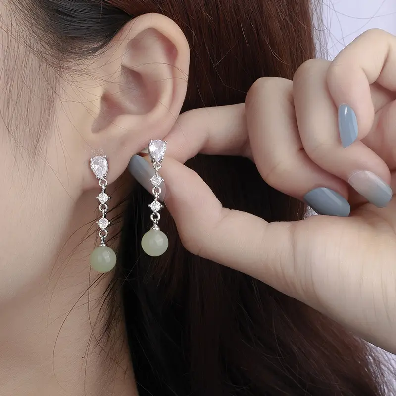 Hetian Jade Water Drop Earrings Vintage Inlaid