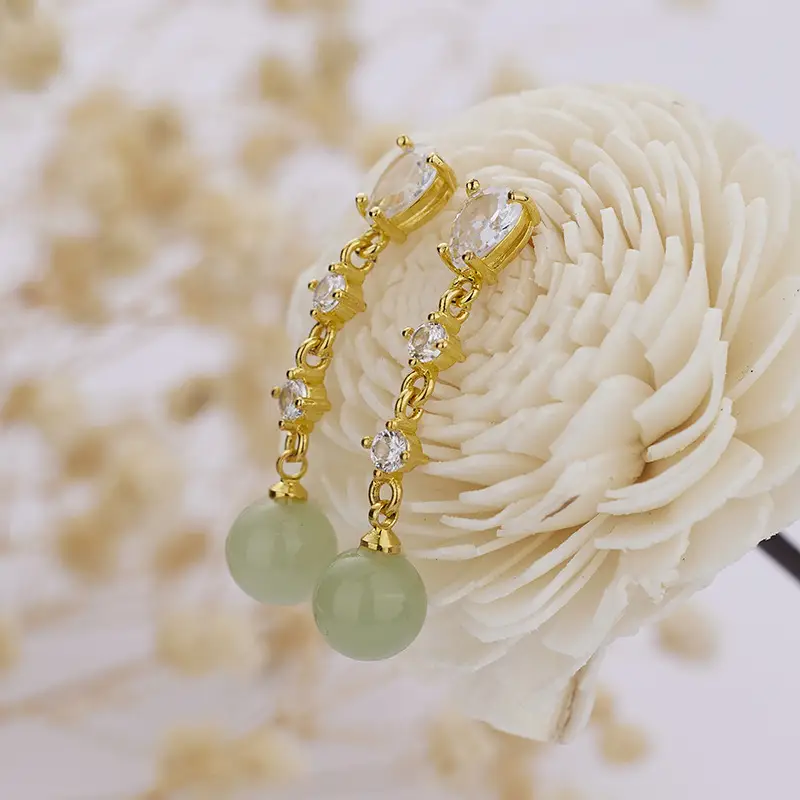 Hetian Jade Water Drop Earrings Vintage Inlaid