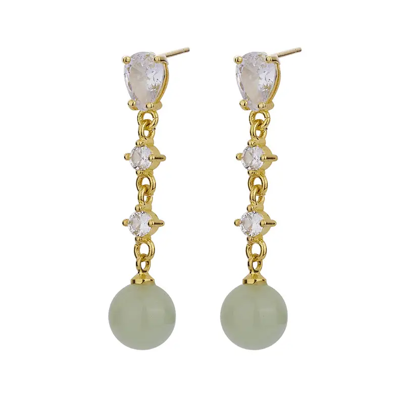 Hetian Jade Water Drop Earrings Vintage Inlaid