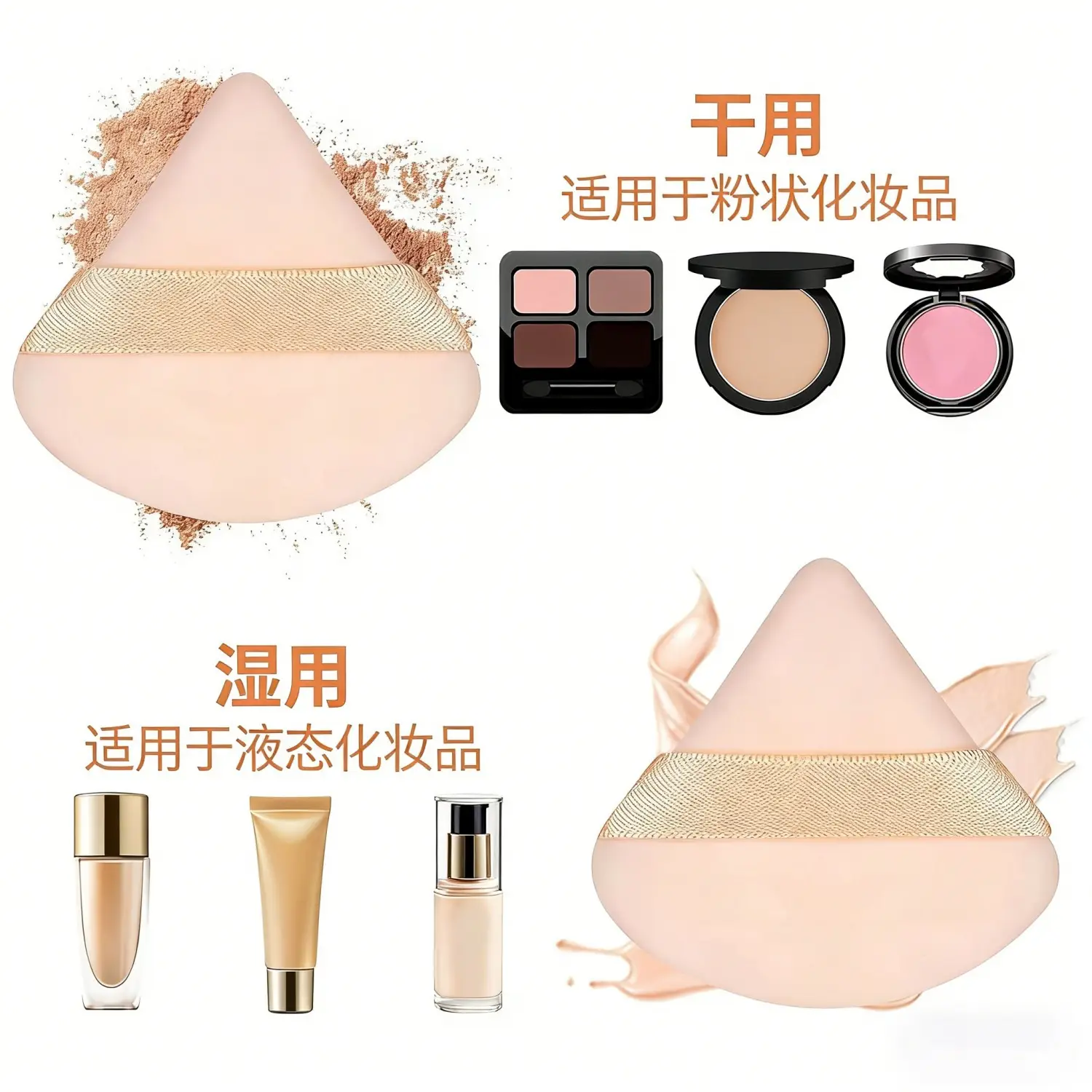 Triangular Makeup Brush Set with Loose Powder Setting Puff - Image 15