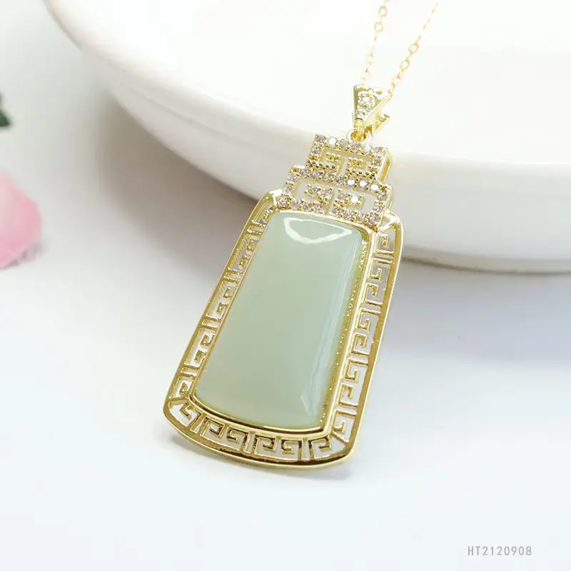 Guan Yu Jade Pendant Necklace with Gold Plated Frame - Image 4