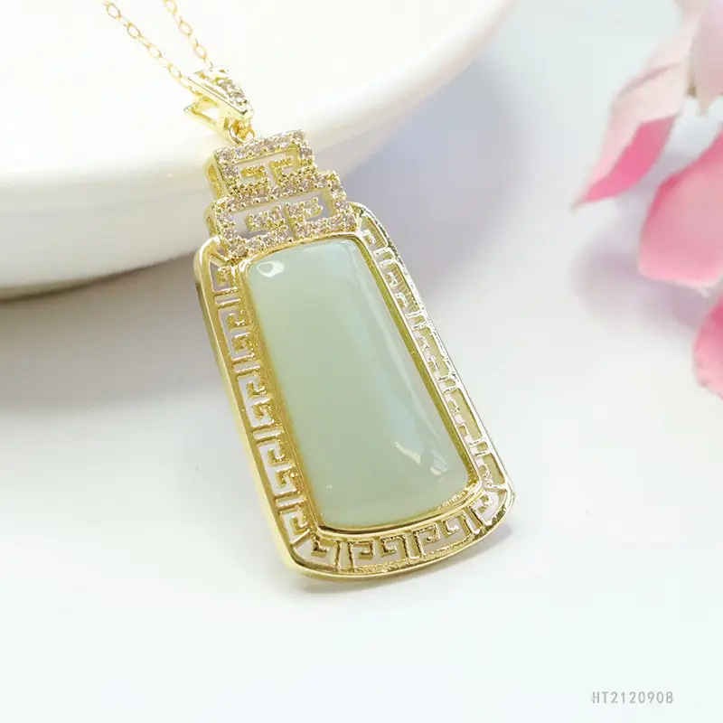 Guan Yu Jade Pendant Necklace with Gold Plated Frame - Image 5