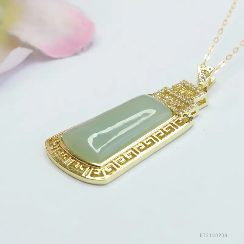 Guan Yu Jade Pendant Necklace with Gold Plated Frame - Image 6
