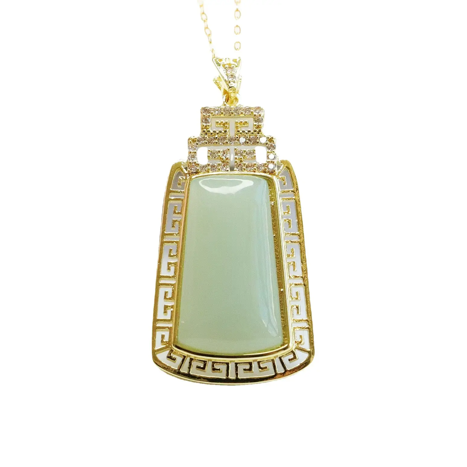 Guan Yu Jade Pendant Necklace with Gold Plated Frame - Image 7