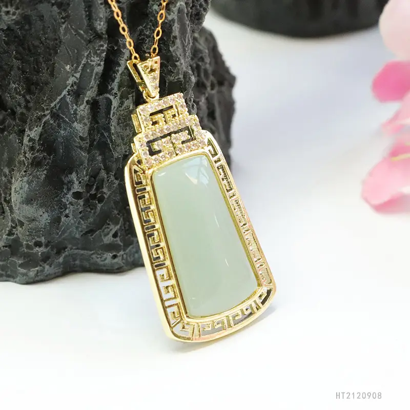 Guan Yu Jade Pendant Necklace with Gold Plated Frame — feature 11